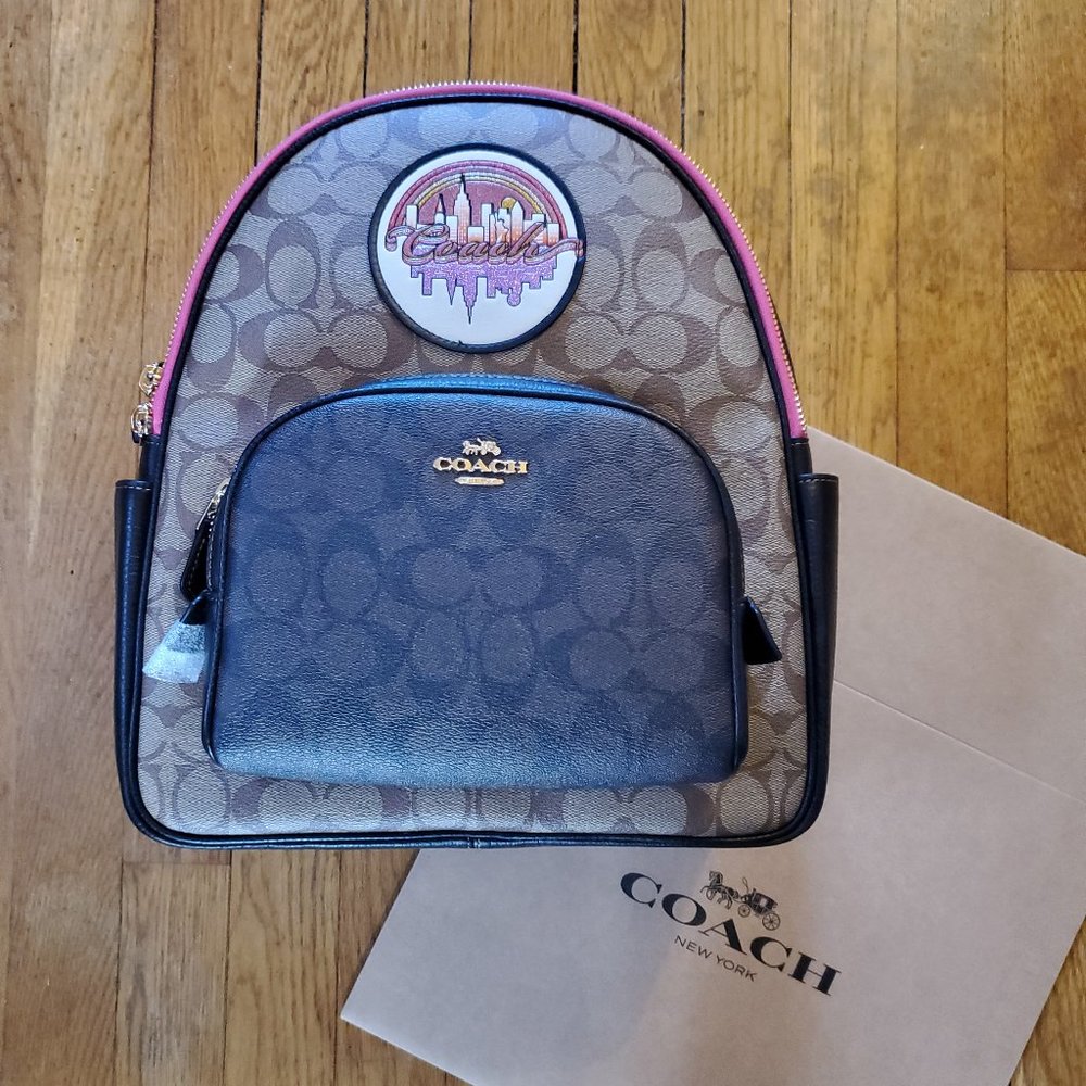 Coach Court Backpack - Blocked Signature Canvas With Souvenir Patch - NWT - Picture 2 of 12